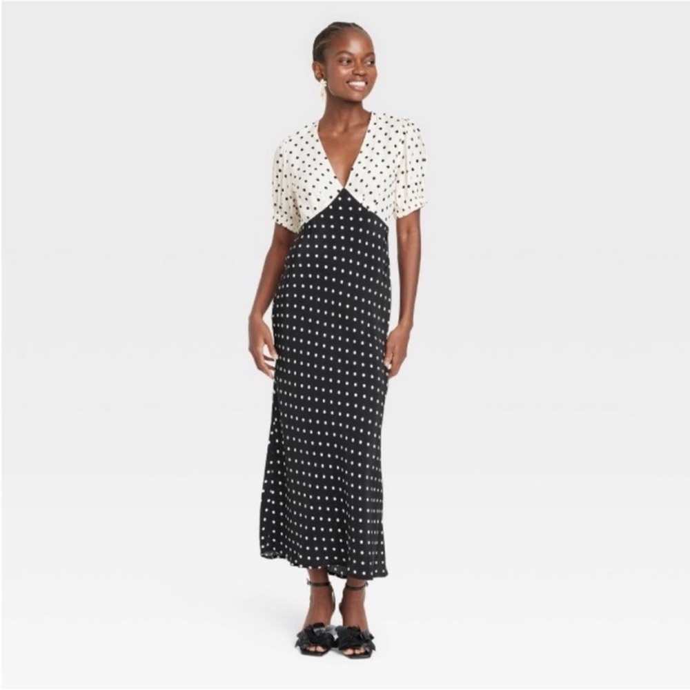 NWT A New Day Black and White Polka Dot Midi Dress